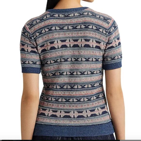 Ralph Lauren Linen Cotton Short Sleeve Sweater XL Geo Stripe New - Picture 2 of 4